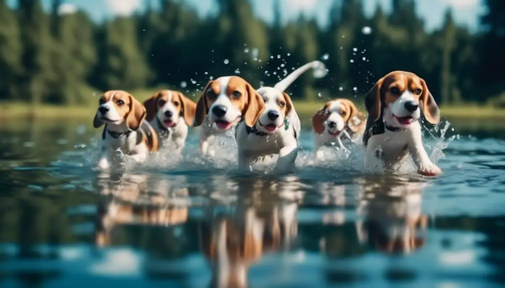 beagles in the water